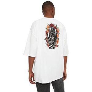 Trendyol Heren witte mannen oversized ronde kraag korte mouwen print T-shirt, wit, medium