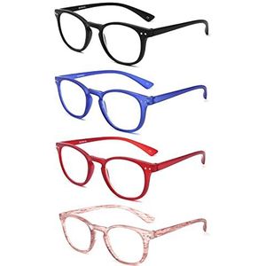 BOSAIL 4 stuks leesbrillen met blauwlichtfilter, voor heren en vrouwen, goede brillen, comfortabel, klassieke leeshulp, bril 2.0