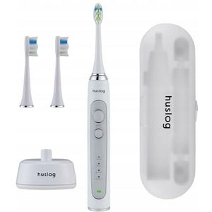 Huslog Sonic Elektrische Tandenborstel voor Volwassenen, 4 Modi, IPX7 Waterdicht, 40.000 VPM, 2 Minuten Timer, 30s Herinnering, 2 Opzetborstels, Reisetui & Oplaadstation, Wit