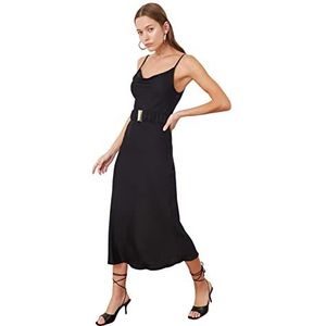 Trendyol Dames Midi A-lijn Regular Geweven Jurk, Zwart, 66