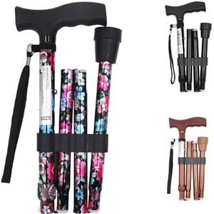 Pepe Opvouwbare wandelstokken voor senioren, dames, uittrekbare wandelstokken voor ouderen, in hoogte verstelbaar, bloemenpatroon, zwart