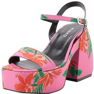 Pinko Fantine Wedge Tessuto Stampato sandalen met hak voor dames, Ynr Mult Fuxia Rosso, 4 UK Wide