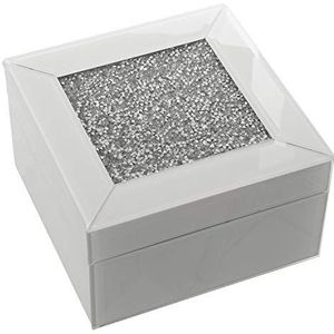 DRW Vierkante juwelendoos van kristal met strass-steentjes in wit, 14 x 14 x 8 cm