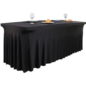 Dololoo Rekbare tafelrok 6ft voor rechthoekige tafels met open rug, getailleerde spandex rechthoekige terrastafelhoezen, bruiloft, feest, keuken, schoonheidsevenement decoratie-zwart