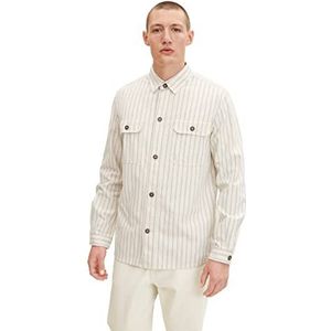 TOM TAILOR Uomini Overshirt jas 1031051, 29629 - Off White Structured Stripe, XL