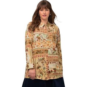 Ulla Popken Hemdblouse met print voor dames, patched blouse, Goud mat, 58-60