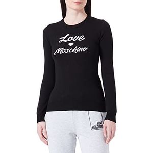 Love Moschino Damestrui met lange mouwen, met Italiaans logo, jacquard Intarsia pullover, zwart, 44