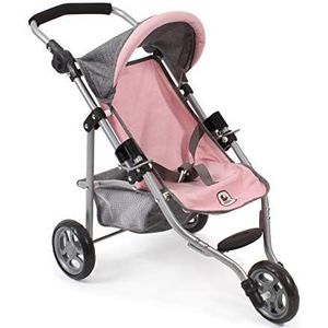 Bayer Chic 2000-61215 - poppenbuggy Lola, joggingbuggy, poppenjogger, poppenwagen, gemêleerd grijs-roze, 50 cm, 70 x 33 x 62 cm