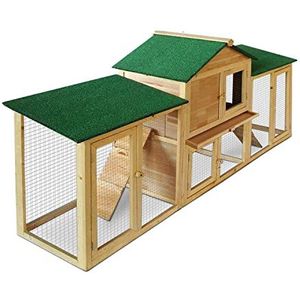 AQPET Konijnenkooi voor konijnen, kippenhok met dak XXL, voor buiten, van hout, dubbele verdieping, 204 x 45 x 84 cm, bruin, groot