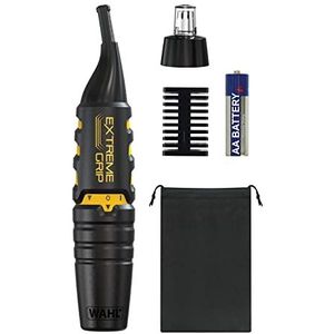 Wahl Extreme Grip detailtrimmer, pijnloze wenkbrauw- en gezichtshaartrimmer voor mannen en vrouwen, 2-in-1 persoonlijke trimmer, trimmer voor neus, oor, wenkbrauw, wasbare koppen, snoerloos
