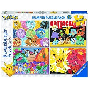Ravensburger 05651 - Pokémon puzzel bumper pack collectie 4 x 100, 4 puzzels met 100 stukjes, aanbevolen voor 5 jaar