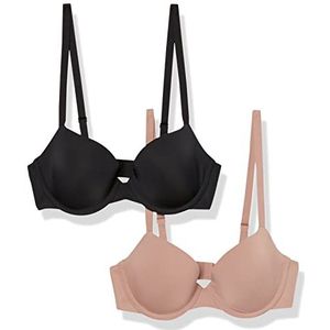 Amazon Essentials Demi Cup microvezel beha voor dames, set van 2, donkertaupe, 34DD