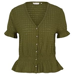 TOM TAILOR Denim Dames Blouseshirt met plooien 1030191, 22694 - Cypress Olive, XL