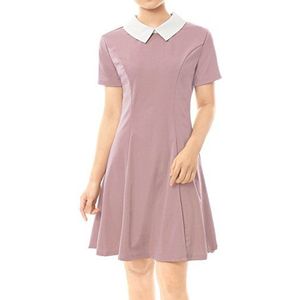 Allegra K Women's Flare Dress Halloween Contrast Peter Pan Collar Short Sleeves Wednesday Addam Dresses X-Small Pink