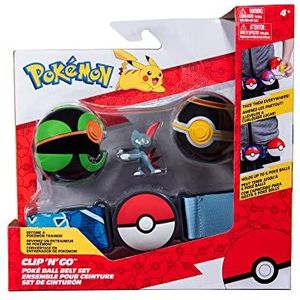 Pokémon PKW2719 Clip and Go Pokéball riemset - finsterbal, luxe bal & slinger, officiële set met figuur