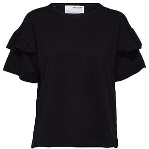 SELECTED FEMME T-shirt voor dames, biologisch katoen, ruches, zwart, XL