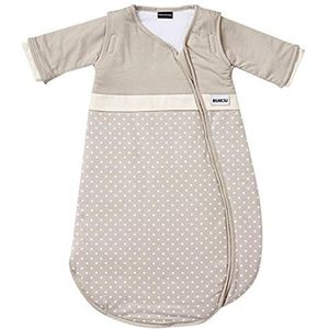 Gesslein Bubou 773171 Babyslaapzak met afneembare mouwen: Temperatuurregulerende slaapzak voor het hele jaar, baby/kinderen maat 110 cm, stippen natuur/taupe, beige