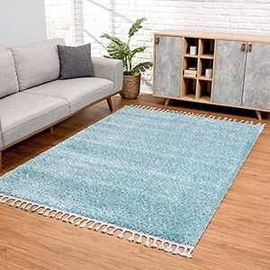 carpet city Tapijt woonkamer - Shaggy hoogpolig blauw - 140x200 cm effen - moderne tapijten met franjes