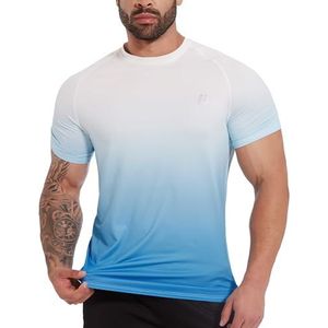 MEETWEE T-shirt voor heren, sportshirt met korte mouwen, Rashguard Rash Vest, uv-bescherming, UPF 50+, zonnebescherming, tops, hardlopen, fitness, surfen, Blauw met kleurverloop, L