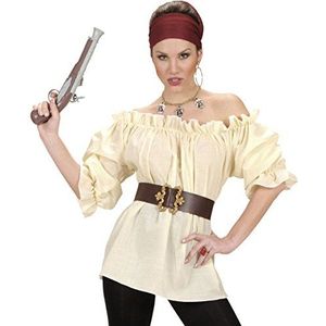 Widmann 4216A - Piratenshirt voor volwassenen dames, middeleeuwen, carnaval, herbergier, maat XL, beige kleur