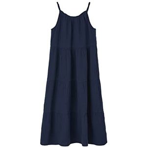 s.Oliver Junior Girls Midi-jurk in trapdesign, blauw, 134, blauw, 134 cm
