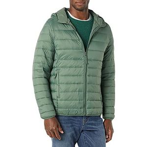Amazon Essentials Lichtgewicht waterbestendige opvouwbare pufferjas met capuchon, groen, L