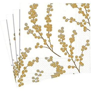 Vermakelijk met Caspari Berry Branches papier Cocktail Servet, wit en goud, Pack van 20