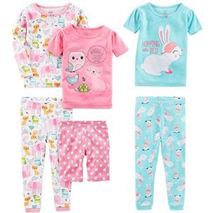 Simple Joys by Carter's 6-delige katoenen pyjamaset voor meisjes, Konijn/Dieren Groen, 4 Jaar