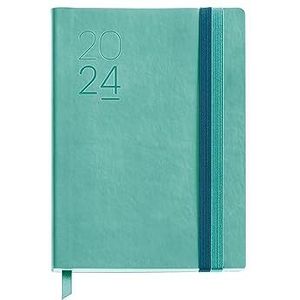 Miquelrius - Jaarkalender 2024, dagoverzicht, formaat dagboek 122 x 168 mm, flexibele omslag van kunstleer genaaid, dubbele rubberen sluiting, Spaans, Engels en Portugees, blauw