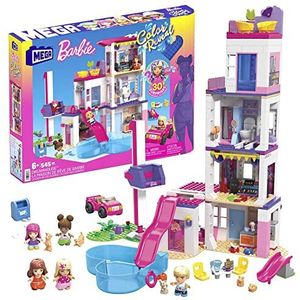 MEGA Barbie Color Reveal Droomhuis bouwset met meer dan 25 verrassingen, 5 micropoppen en 6 dieren, cadeauset voor kinderen vanaf 5 jaar, HHM01