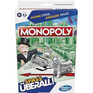 Monopoly Compact, draagbaar spel voor 2-4 spelers, reisspel voor kinderen, overal plezier