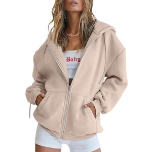 EFAN Women Zip Up Hoodies Oversized Sweatshirt Jacket 2025 Fall Fleece Cute Pullover Hooded Tops Teen Girls Casual Loose Fit Y2k Trendy Fashion Gym Clothes Outfits Khaki M