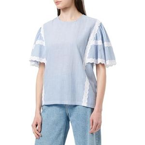 TILDEN Dames blouse shirt met kant 37330653, lichtblauwe dunne strepen, S, Lichtblauwe dunne strepen, S
