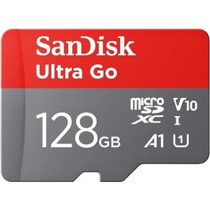 SanDisk Ultra Go micro SDXC UHS-I-Kaart 128 GB + SD-Adapter (Voor Android Smartphones en Tablets, Tot 140 MB/s, Leessnelheid) A1, Full HD Video, Class 10, U1, voor Amazon
