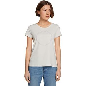 TOM TAILOR Denim Dames Basic T-shirt met logoprint 1032043, 10348 - Gardenia White, XS