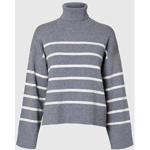 SELECTED FEMME SLFKAMMA LS Knit Roll Neck NOOS, Medium Grey Melange/Stripes: berk, L