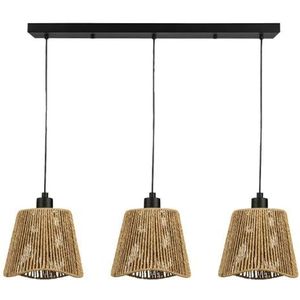 Eglo Hanglamp Lavister, pendellamp boven eettafel, eetkamerlamp met 3 vlammen in Japanse stijl, metaal in zwart en papier in natuurlijke kleur, FSC-gecertificeerd, E27 fitting, Ø 39 cm