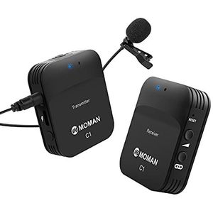 Moman C1 Professionele draadloze microfoon voor DSLR-camera, 2,4 GHz, mobiele telefoon, camcorder, laptop en tablet, compatibel met Canon, Sony, Nikon, microfoon, draadloos, stropdas, draadloos