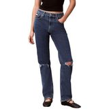 Calvin Klein Dames EU HIGH Rise Straight Destroyed LV047E614G Jeans, blauw (destroyed SEA), 24W/30L, Blauw (vernietigde zee), 24W / 30L