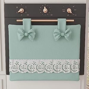 PETTI Artigiani Italiani - Ovenafdekking, elegante ovenhoes, shabby chic-stijl, eenkleurig, met ruches van Sangallo-kant en strikken, ovenafdekking van katoen, ovenafdekking 50 x 42 cm Aqua