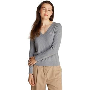 Tommy Hilfiger Dames CO Jersey Stitch V-NK Sweater WW0WW40098 Trui Trui, Grijs, XXS, Grijs (Mid Grey Heather), XXS