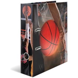 HERMA A4 hendelboogvijl basketbal, 70 mm rug, zware map met sportmotief, glanzende afwerking en binnenprint, ringband voor kinderen, archiveringsmap en opbergmap