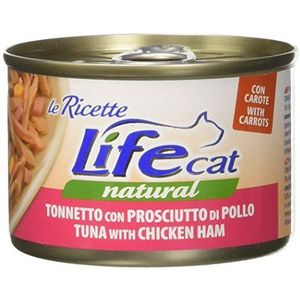 Life Cat Natural Le Recepten, tonijn met kip en wortelen, 150 g blik met verspilling deksel.