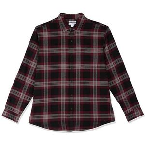 Amazon Essentials Men's Flanellen overhemd met lange mouwen (verkrijgbaar in grote en lange maten), Zwart Bordeauxrood Grijs Plaid, XL