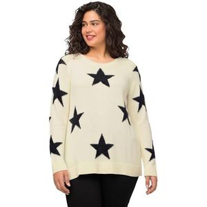 Ulla Popken, Dames, grote maten, pullover, pluizige sterren, ronde hals, lange mouwen, gebroken wit, 42/44 NL