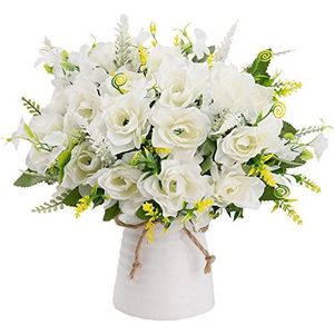 LESING Kunstbloemen met vaas nep zijden bloemen in vaas Gardenia bloemen decoratie voor thuis tafel kantoor feest (wit)