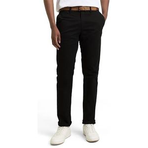 TOM TAILOR Denim Mannen Chino broek met riem 1008253, 29999 - Black, 27W / 36L