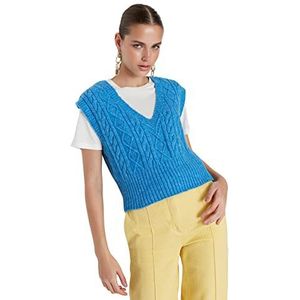 Trendyol Dames Regular Basic V-hals Knitwear Trui, Blauw, L