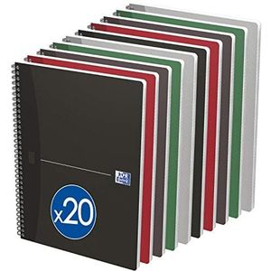 OXFORD Office Essentials Notitieboeken, A4, klein, geruit, 5 mm, 180 pagina's, omslag, kaarten, verschillende kleuren, 20 stuks