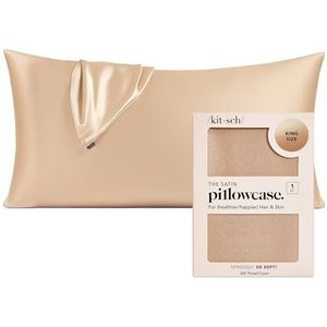Kitsch Satijnen kussensloop met rits voor haar en huid, zachter-dan-zijden, verkoelende, gladde satijnen kussenslopen, kingsize, machinewasbaar, kreukvrij, kingsize 48,3 x 91 cm, champagnekleurig